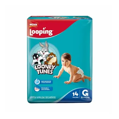 Fralda Looping Looney Tunes Jumbinho G com 14 Unidades